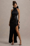 HighNeck Lace Slit Party Dress