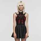 Gothic Punk Knitted Spliced Spider Web Cute Swing Gothic Dress