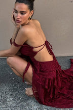 Sexy Lace Slim Drawstring Cutout Sheer Irregular Tube Top Boho Dress