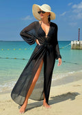 Ocean Mirage - Sheer Black Mesh Long Sleeve Beach Cover-Up