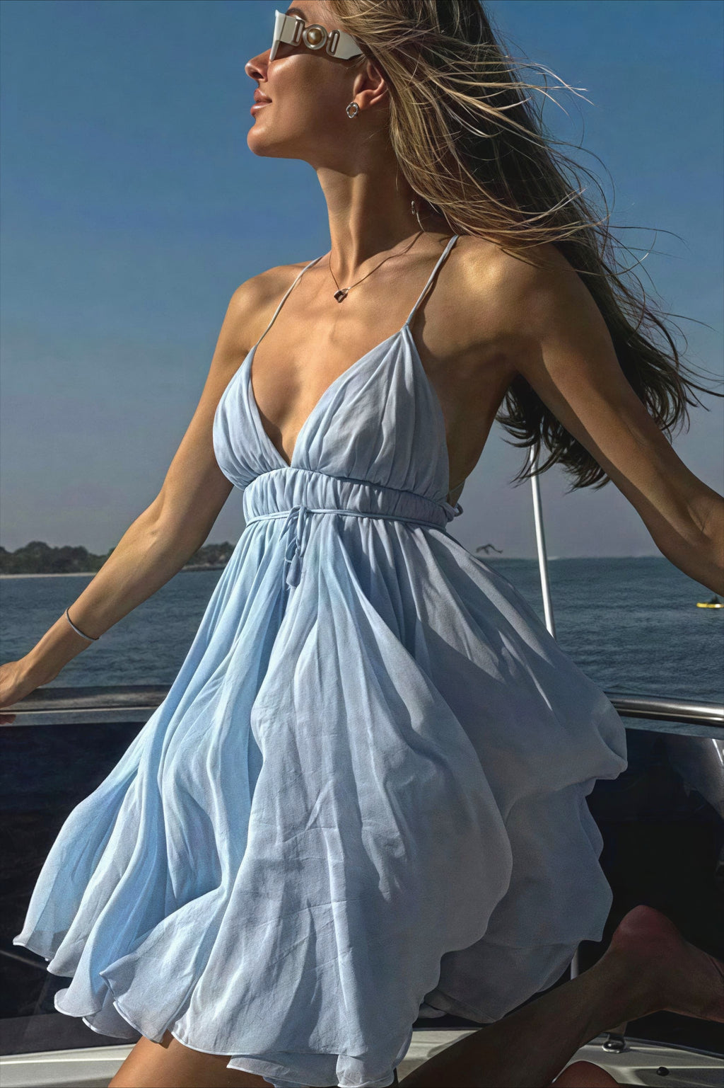 Sexy Cami V Neck Pleated Flared Mini Dress