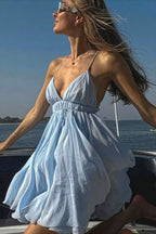 Sexy Cami V Neck Pleated Flared Mini Dress