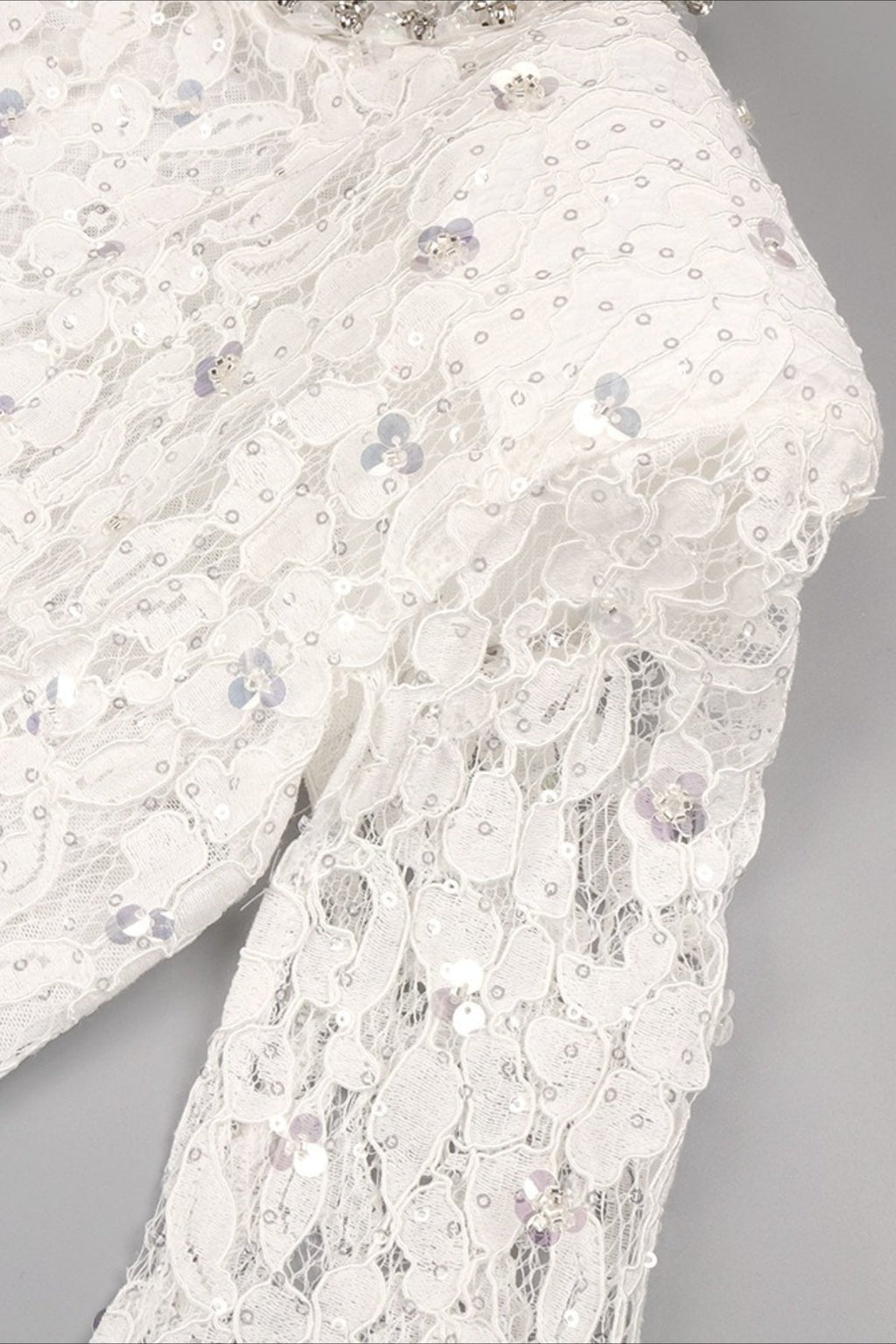 Lace Beaded Sequin Slim Cape Reception Dress