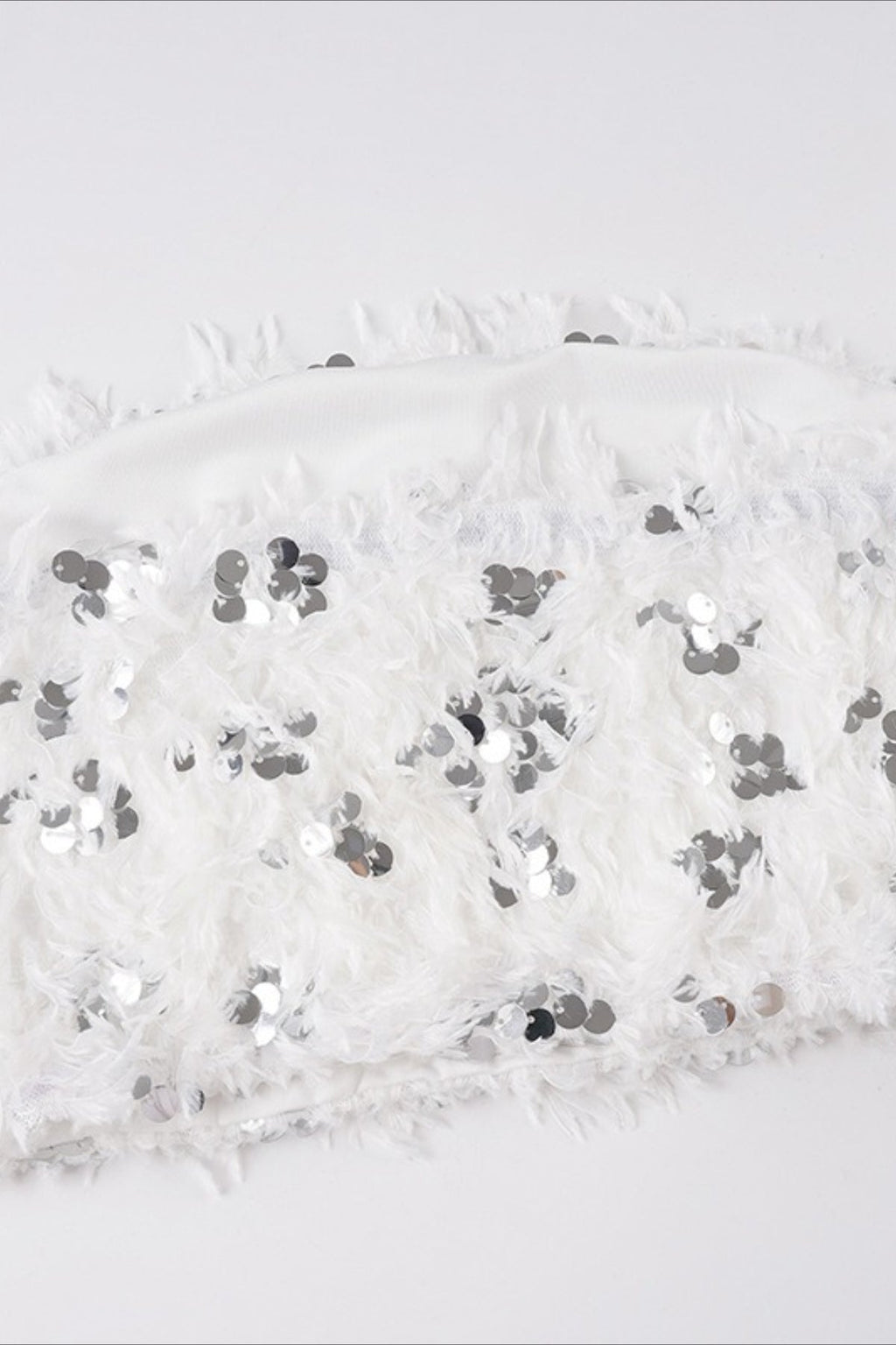 White Sequin Faux Fur Bustier Crop Top