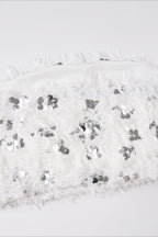 White Sequin Faux Fur Bustier Crop Top