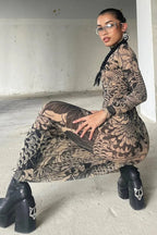 Weird Puss Mesh Print Maxi Dress