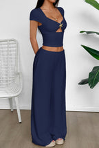 Y2K Crop Tank Top Wide Leg Two Piece Pants Set