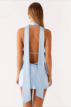 Deep V Backless Tank Mini Dress