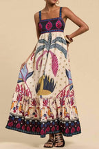 Tropical Print Square-Neck Cami Maxi Dress