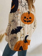 Halloween Pumpkin Print Long Sleeve Knit Top