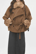 Vintage Fur Collar Fur Cuffs Short Woolen Coat