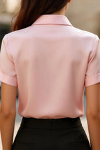 Solid Color Collared Tie Short-sleeved Casual Shirt