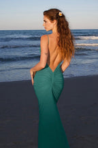 Solid Backless Ruched Cami Fitted Sexy Maxi Dress