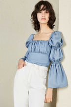 Cathy Blue Wide Cropped Blouse