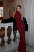 Solid Sparkling Halter Bodycon Formal Dress