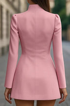 Fashionable Stand Collar Single-Breasted Slim Fit Formal Mini Dress