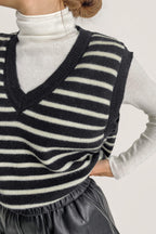 Black Striped Knitted Sweater Vest