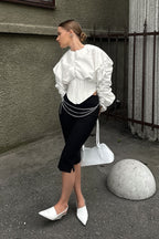Boned Waist Loose Puff Sleeve Blouse