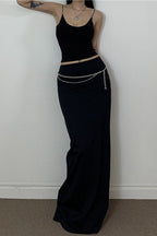 American Retro Solid Color Draped Skirt