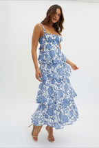 Bow Detail Printed Slim Party Floral Dress