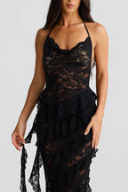 Backless Lace Halter Maxi Dress