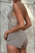 Striped Halter Neck Y2K Two Piece Shorts Set