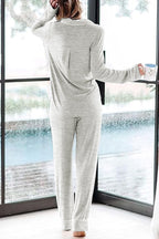 Home-style Loose-fitting Long-sleeved Pocket Shirt and Elastic Waist Casual Pants Set
