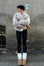 Cropped Faux Fur Lapel Coat