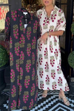 Collared Floral Print Relaxed Slit Shirt Dress