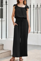 Women's Ruffle Sleeve Solid Color One Piece Jumpsuit