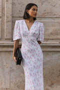 V Neck Short Sleeve Maxi Floral Dress