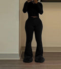 Flared Sleeve Crop Pants Knit Set