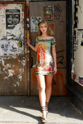 Y2K Mesh Print Crew Neck Mini Dress