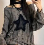 Y2K Grunge Star Distressed Sweater