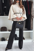 Elegant Moment Woolen Button Turtleneck Belted Oversized Cape