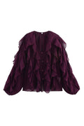 V-Neck Multi-Layer Ruffle Chiffon Lantern Sleeve Blouse