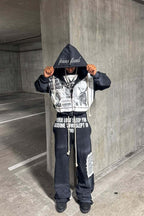 Color Block Rhinestone Street Hoodie