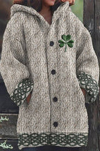 Women's Irish Celtic Knot Jacquard Hooded Sweater