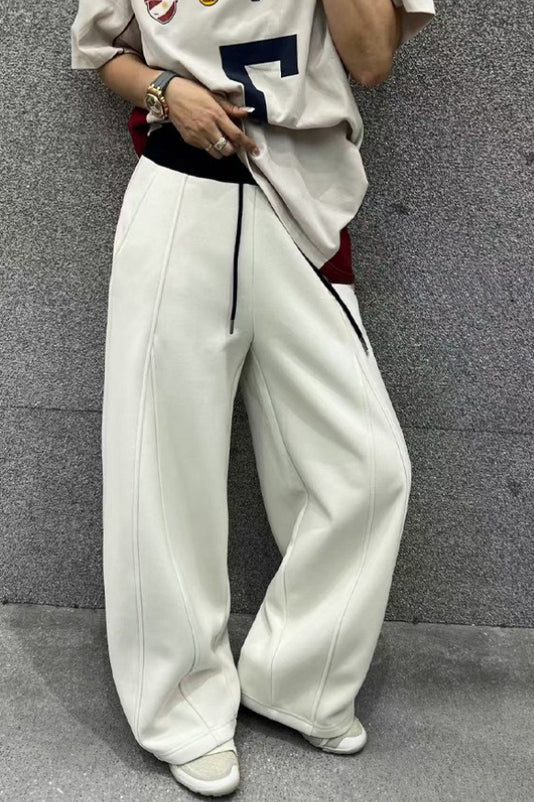 Solid Color Casual Fluid Wide Leg Fleece Sweat Pants