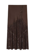 Solid Color Silk Satin and Lace Spliced elegant Maxi Skirt