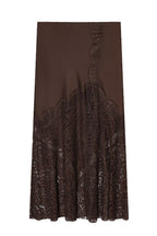 Solid Color Silk Satin and Lace Spliced elegant Maxi Skirt