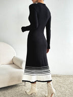 Cristina Contrasting Colored Sweater Relaxed Dress with Premium Casual Styling