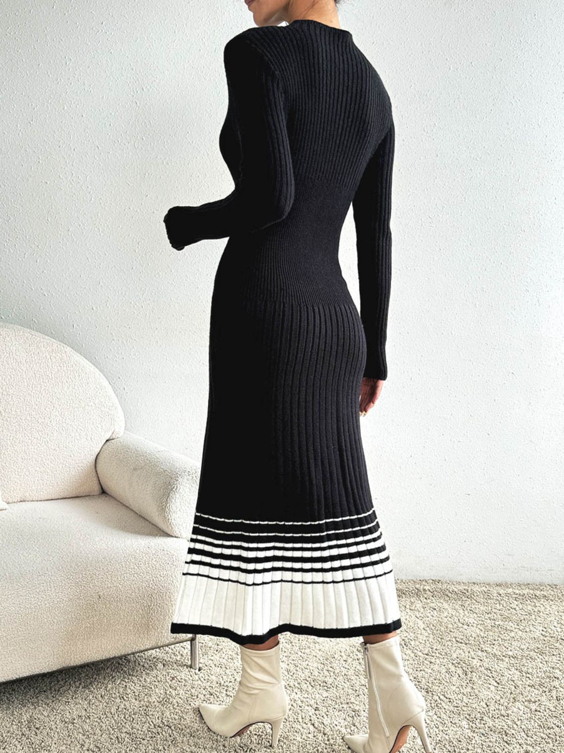 Cristina Contrasting Colored Sweater Relaxed Dress with Premium Casual Styling