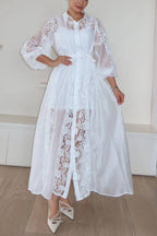 Exquisite Lace Embroidery Lapel Maxi Dress