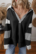 Light French Beige Striped Patchwork Collar Sweatshirt