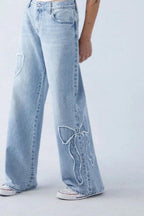 Embroidered Butterfly Raw Hem Jean