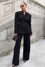 Black Fitted Two Piece Blazer Pants Set