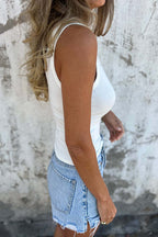 Solid Buttoned Stretch Rib Slim Fit Tank Top