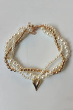 Elegant Pearl Beaded Heart Pendant Necklace
