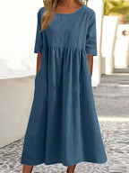 Veronica Luxe Midi Dress with Three Quarter Sleeves Designer Edit